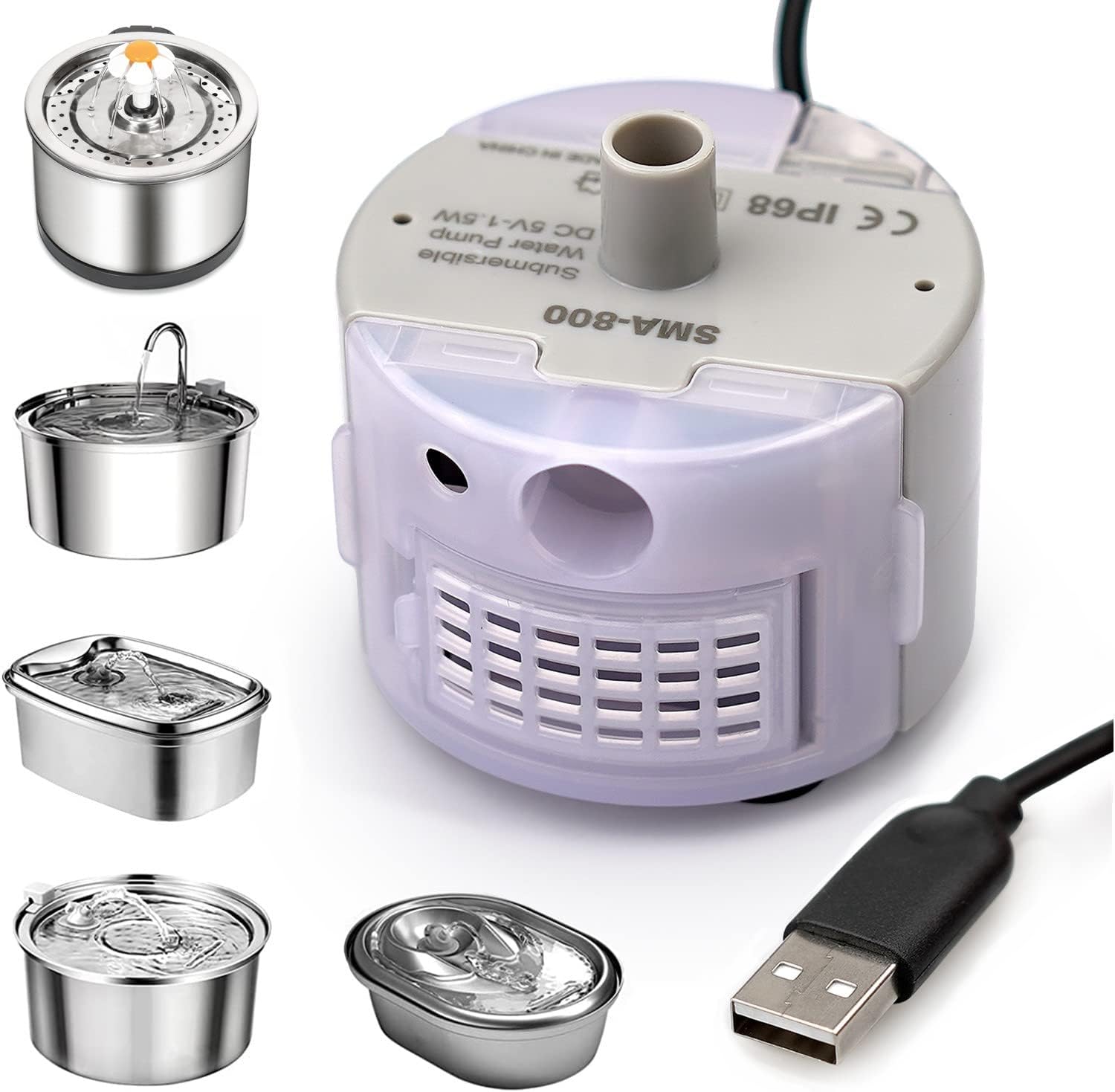 Bomba de agua para fuente de gato, reemplazo redondo, USB