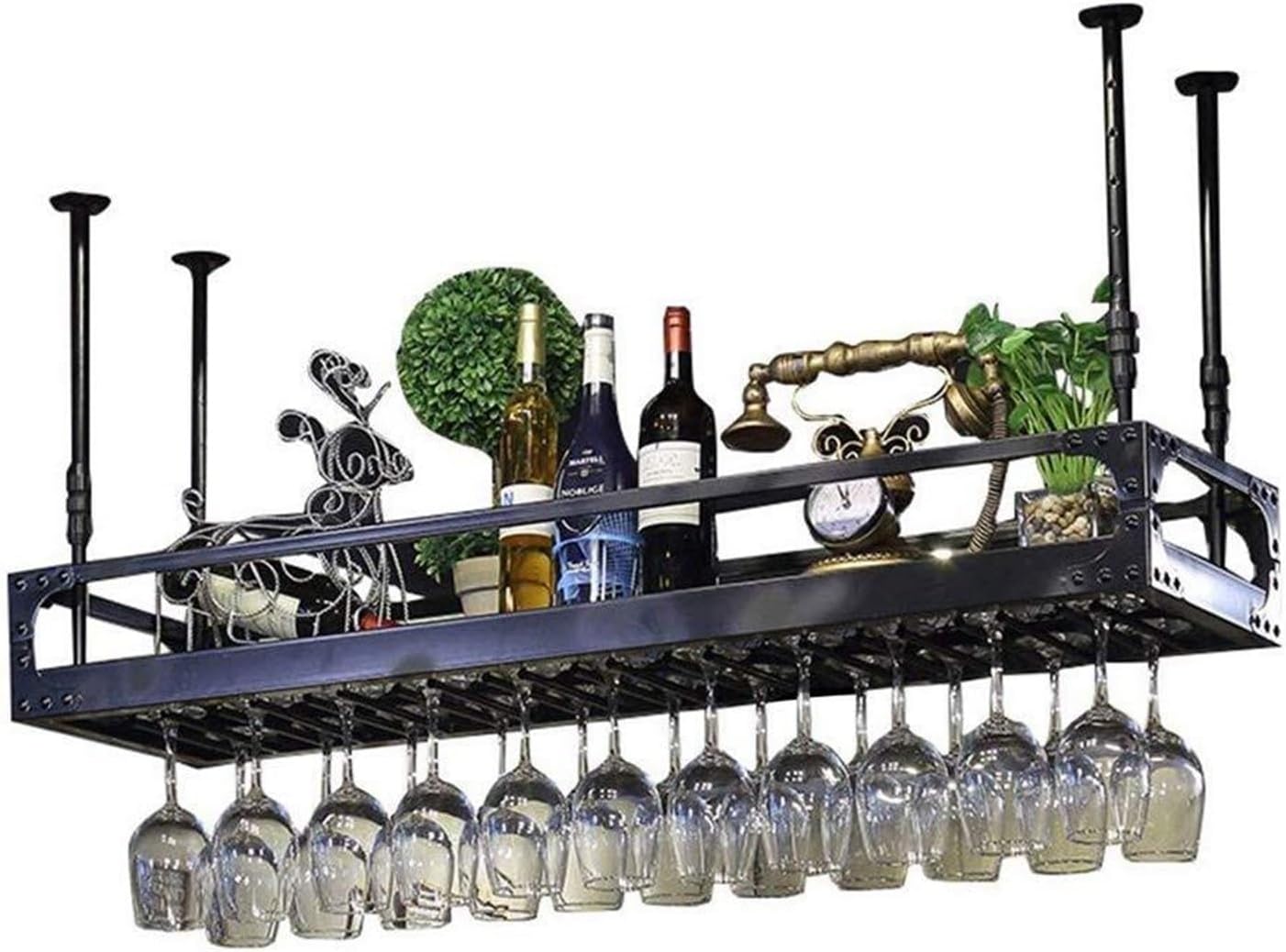 Wine Shelf Black Bronze Wine Rack with Bottle & Glass Holder | Metal Stemware Rack for Bar & Dining Room Wine Holder(Black,80x35cm)