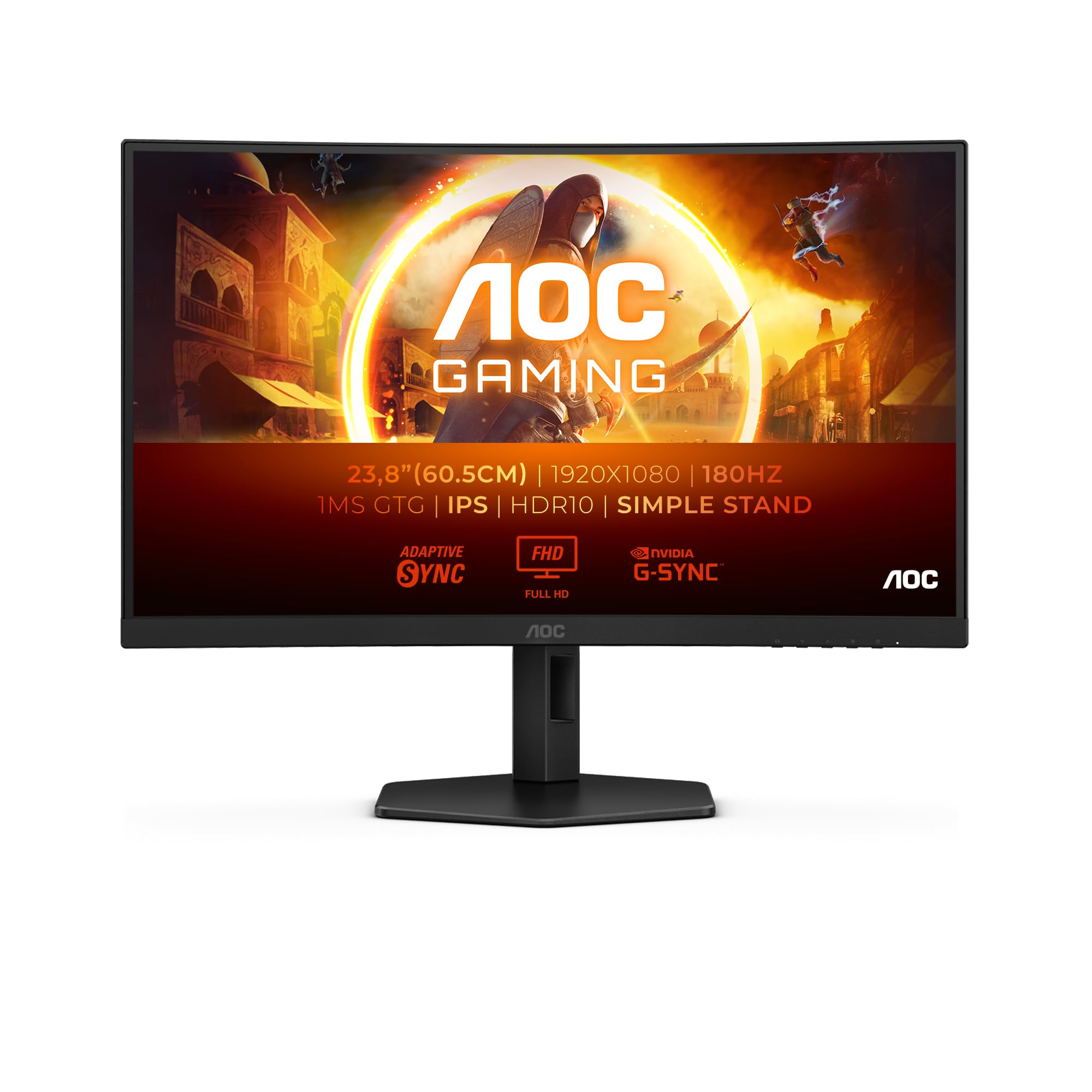 AOC Gaming 24G4XE Monitor FHD da 24 pollici, 180 Hz, 1 ms, FreeSync Prem., G-Sync comp., HDR10 1920x1080, HDMI, DisplayPort nero, 24 pollice FHD, Fast IPS, Supporto fisso
