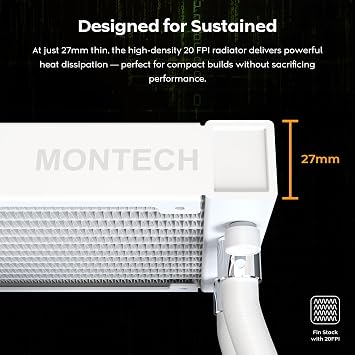 MONTECH HyperFlow Digital 360 CPU Liquid Cooler, 360mm AIO with 3100RPM Pump, 3120mm E28 ARGB Fans, Real-Time Digital Display, Intel & AMD Support (White)