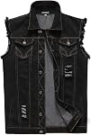 Men's Black Denim Vest Sleeveless Jean Jacket Slim Fit Retro 80’s Vest