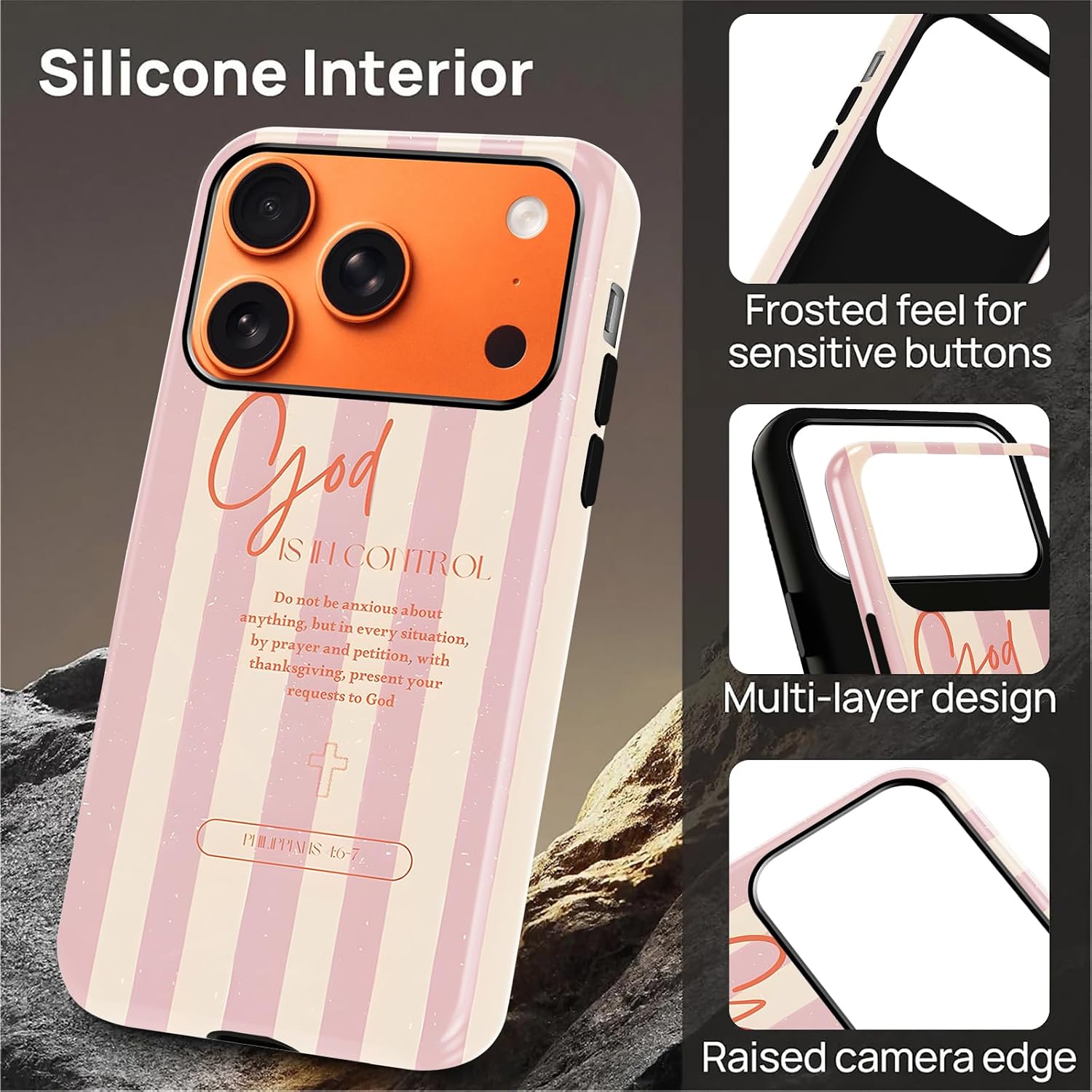 Pink Cute Striped Phone Case for iPhone 17 Pro Max 6.9" Compatible with Magsafe, Aesthetic Stripes Pattern Christian Bible Verse Cover 2-in-1 Double Protective Cases for Girl Boy image 4