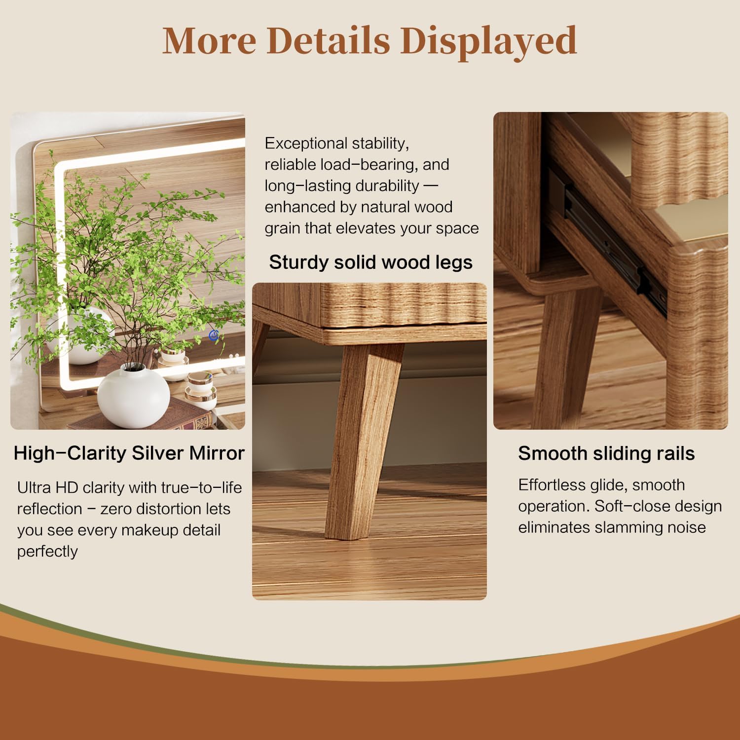 Large Makeup Vanity Desk with Mirror and Lights, Vanity Desk with 6 Drawers & Storage Shelves, Vanity Table with Power Outlet, 3 Color Modes & Adjustable Brightness Dressing Table, Bedroom,Wood