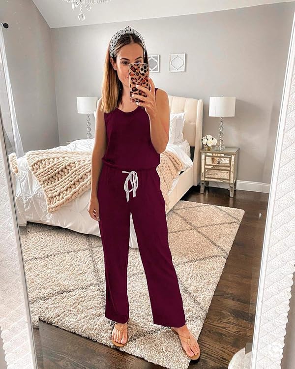 PRETTYGARDEN One Piece Jumpsuits for Women Wide Leg Romper, Z-Wine Red,S by PRETTYGARDEN - Used condition - Image 2