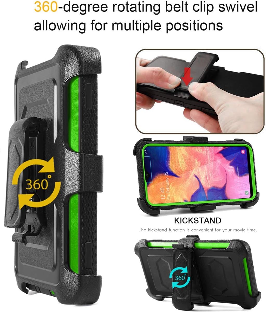 Numy Samsung Galaxy A10e Case,Galaxy A20E Case,[Buit-in Screen Protector][Shockproof] Hybrid Heavy Duty Case with Swivel Belt Clip-Green