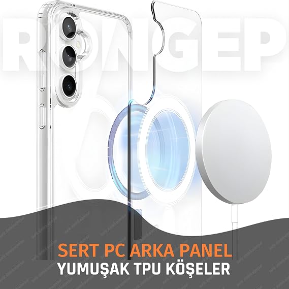 Rongep Samsung Galaxy S25 FE için Şeffaf Kılıf Mag-Clear Güçlü Manyetikli [MagSafe ile Uyumlu] S25 FE Koruyucu Sararmaya Dayanıklı Darbe Emici PC+TPU Hibrit Tasarım Samsung S25 FE Kılıfı