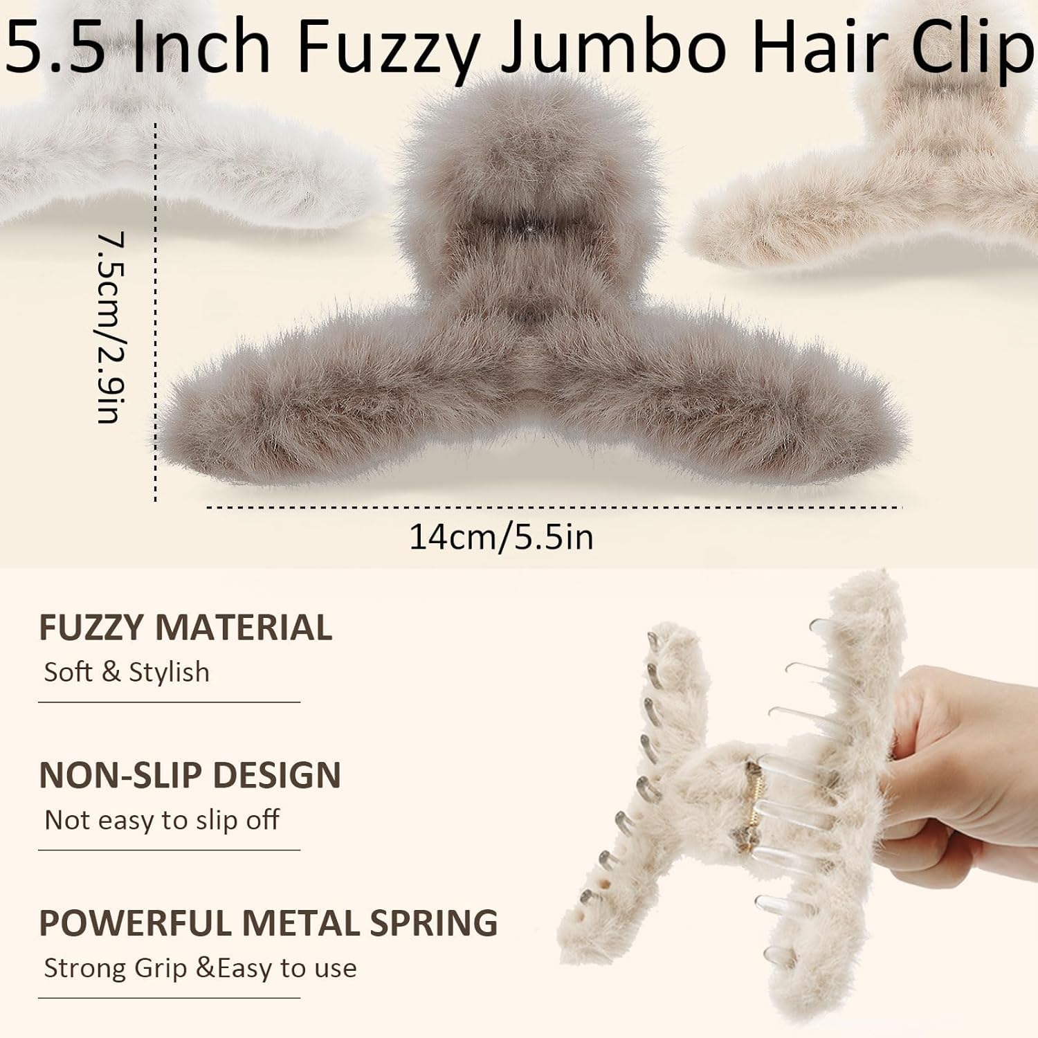 Hair 3Pcs 9CM Large Cross Fuzzy Claw Clip For Thick Long Hair Women Strong Hold Jumbo Jaw Non-Slip Fluffy Hair Accessories