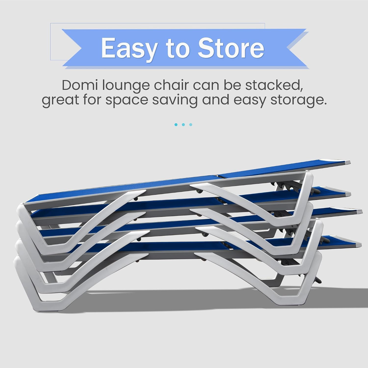 Domi Outdoor Lounge Chairs Set of 4, Aluminum Chaise Lounge for Outside with 5 Position Adjustable Backrest, Stackable Pool Lounge Chairs for Beach, Yard, Balcony, Poolside, Blue