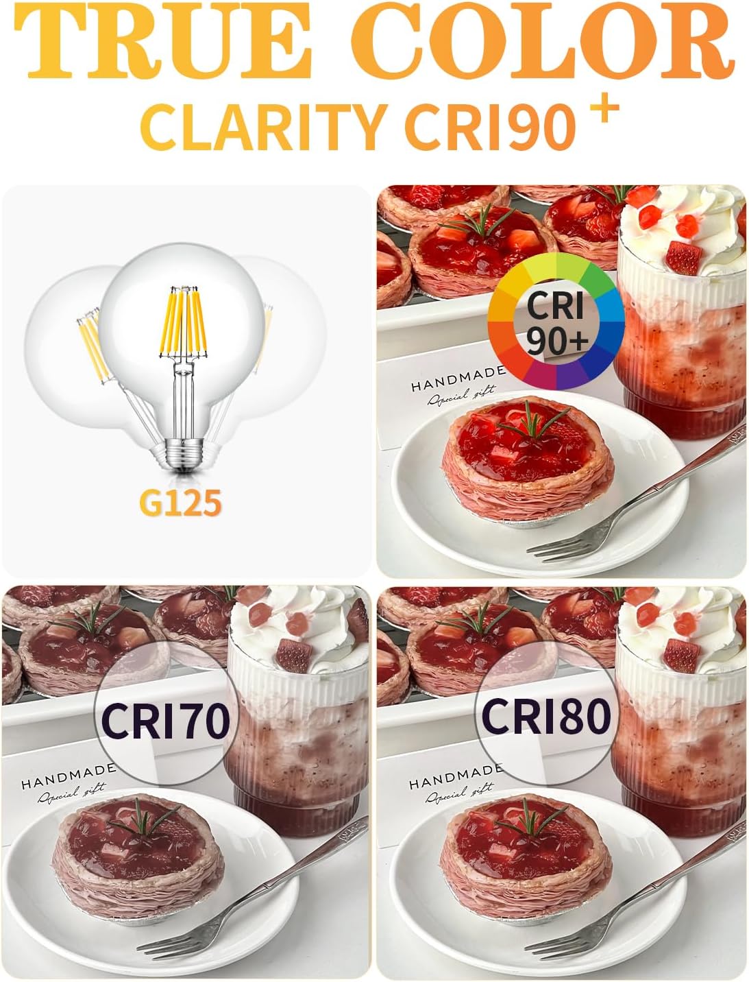 OMAYKEY 10W Dimmable Large LED Globe Bulb 2700K Warm White, 80W Equivalent 800 LM E26 Medium Base, Vintage Edison G125(G40 Replacement) Oversize Globe Clear Glass LED Filament Light Bulb