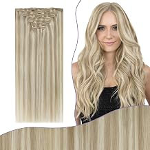 Fshine Clip in Hair Extensions Human Hair Ash Blonde with Golden Blonde Bundles 18 Inch 135g 7pcs Instantly More Volume Clip in Extensions Real Hair Color 16P22