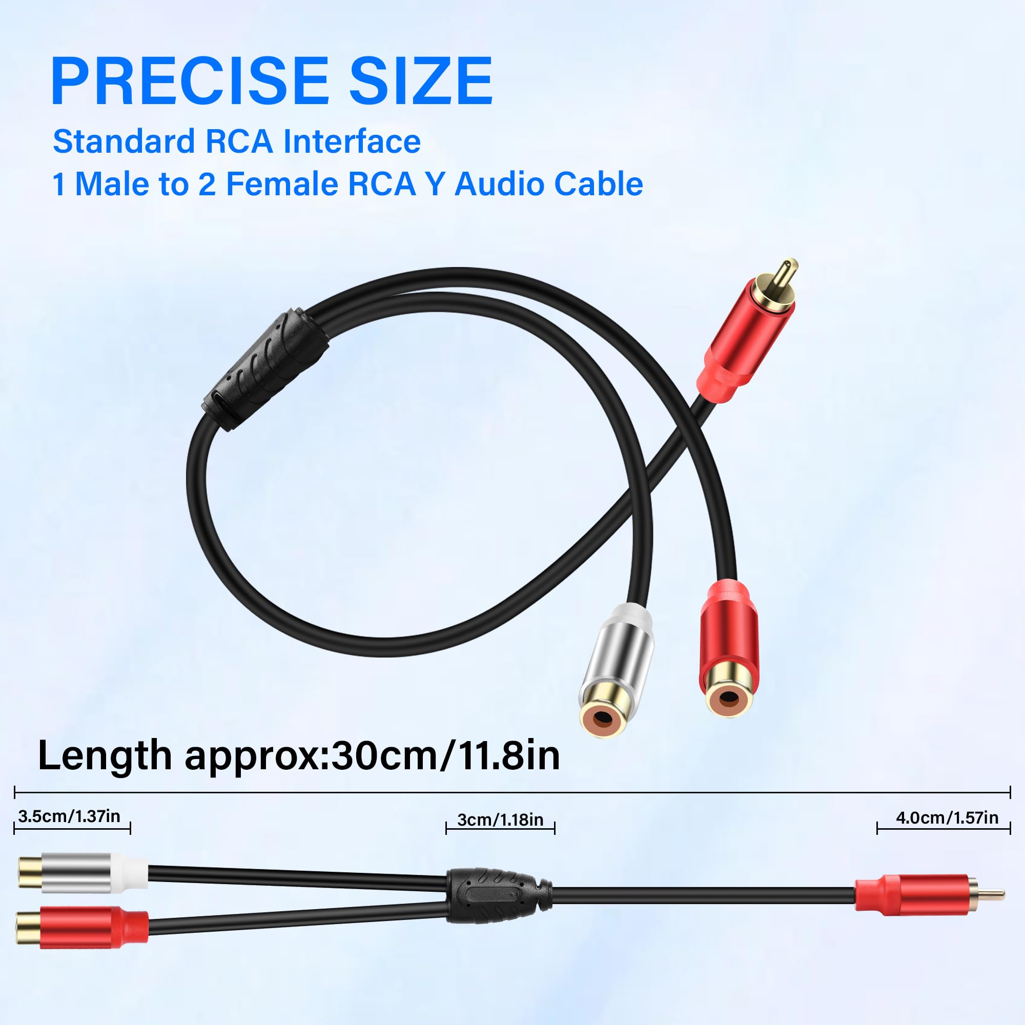 JSADZKJ RCA to 2 RCA Y Splitter Audio Cable 1 RCA Male to 2 RCA Female Stereo Audio Adapter RCA Male to Female Subwoofer Cable for HiFi system Stereo Receiver Speaker Amplifier 0.98FT (2PCS) - Image 4