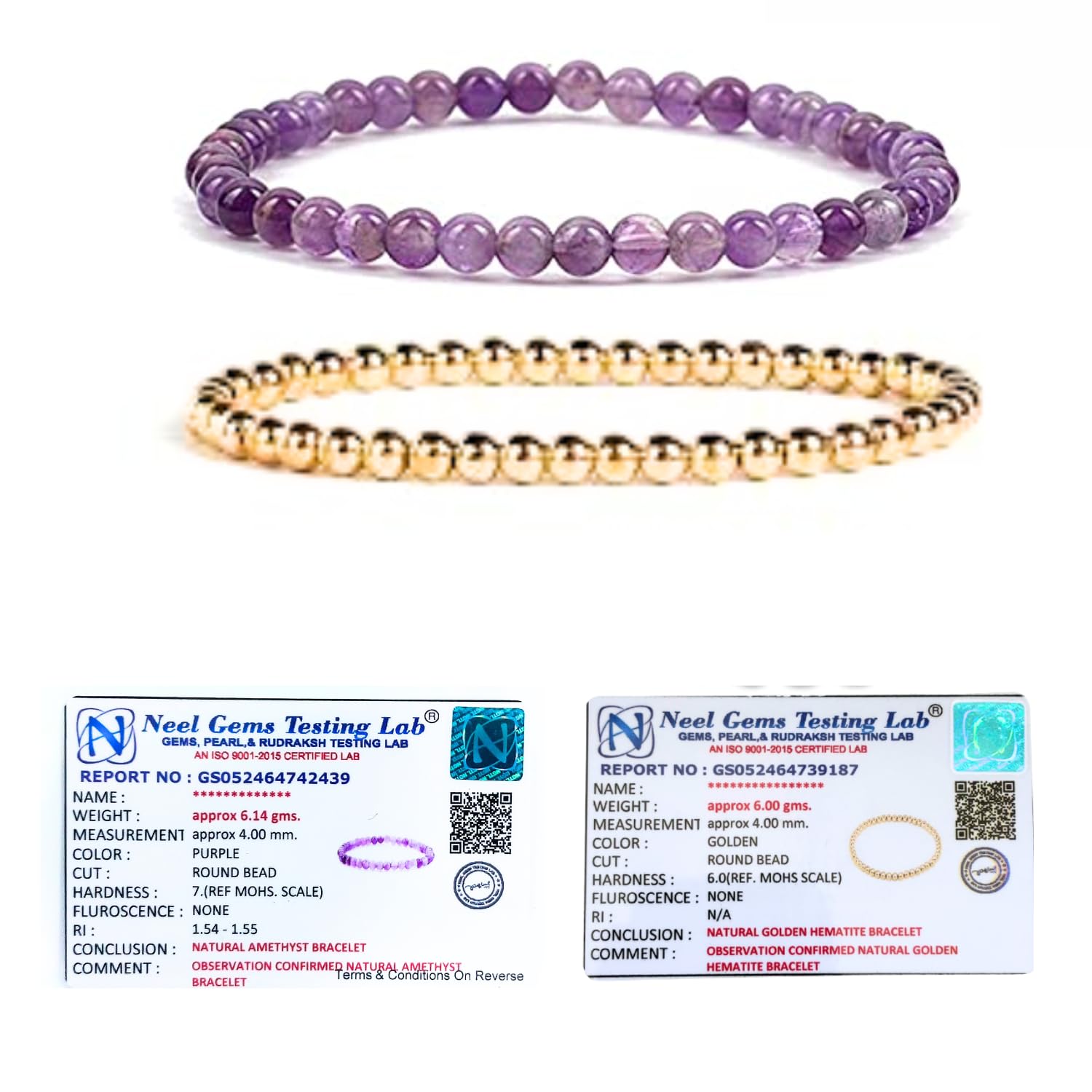 Gemaltic Lab Certified 4mm Natural Round Beads Stretch Bracelet 7 Inch Pack of 2 (Golden Hematite & Amethyst) (B0BJ7C21YM) Amazon Price History, Amazon Price Tracker
