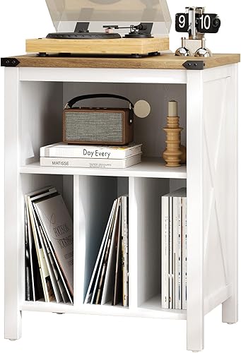4 EVER WINNER Soporte para tocadiscos con almacenamiento de vinilo, soporte para discos con 3 divisores, soporte abierto para hasta 160 álbumes,