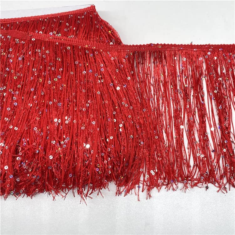 YYCRAFT 6" Hoogram Sequin Chainette Tassel Fringe Trim by The Yard Garland Dance Costume Trimming Party Decoration(5 Yards,Red