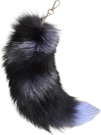 Fox Tail Keychain, 40cm/15.7inch Furry Therian Tail, Fluffy Fox Tail Pendant, Handbag Accessory Black, standard, Style1