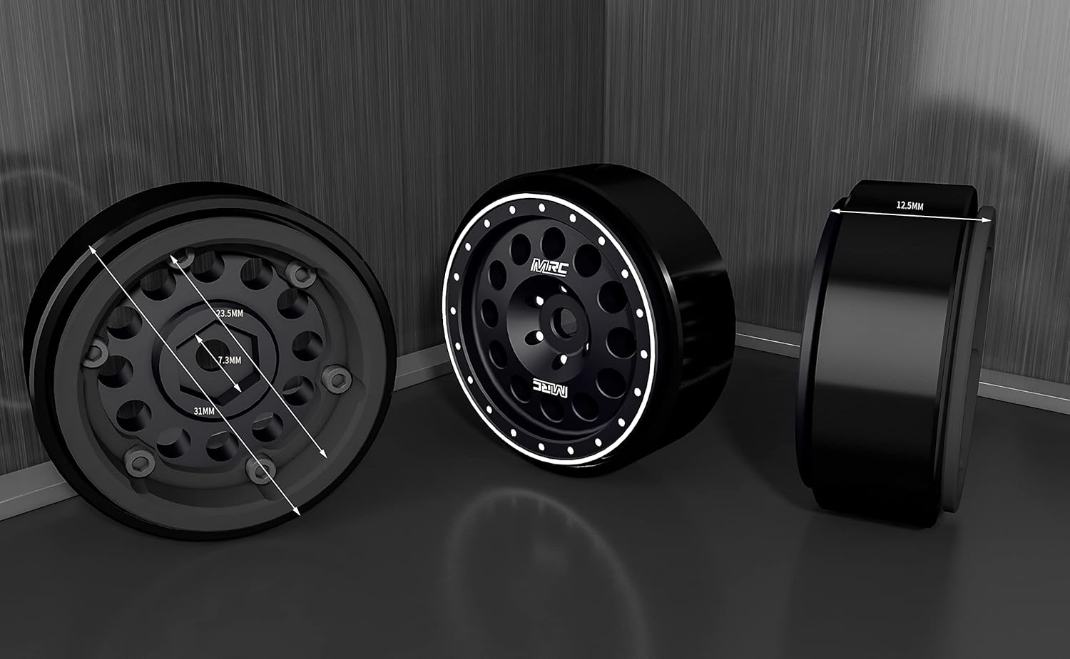 MRC 1.0 Beadlock Wheels RC Mental Bead Lock Wheel Rims Upgrades Aluminum Accessories for 1/24 1/18 SCX24 Deadbolt RC Car C10 Jeep Betty (Black)