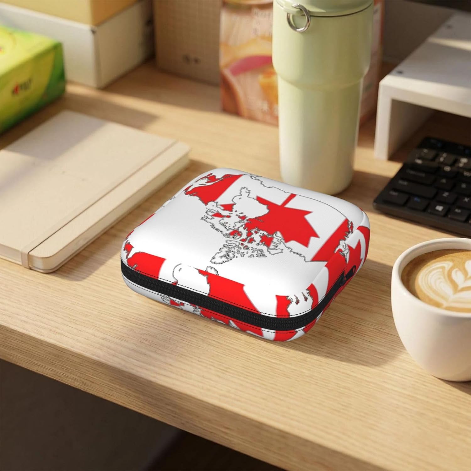 Canadian Flag Map Print Women Period Bag Sanitary Pouch Portable Pad Pouch Tampon Holder Small Zipper Pouch Storage Bag