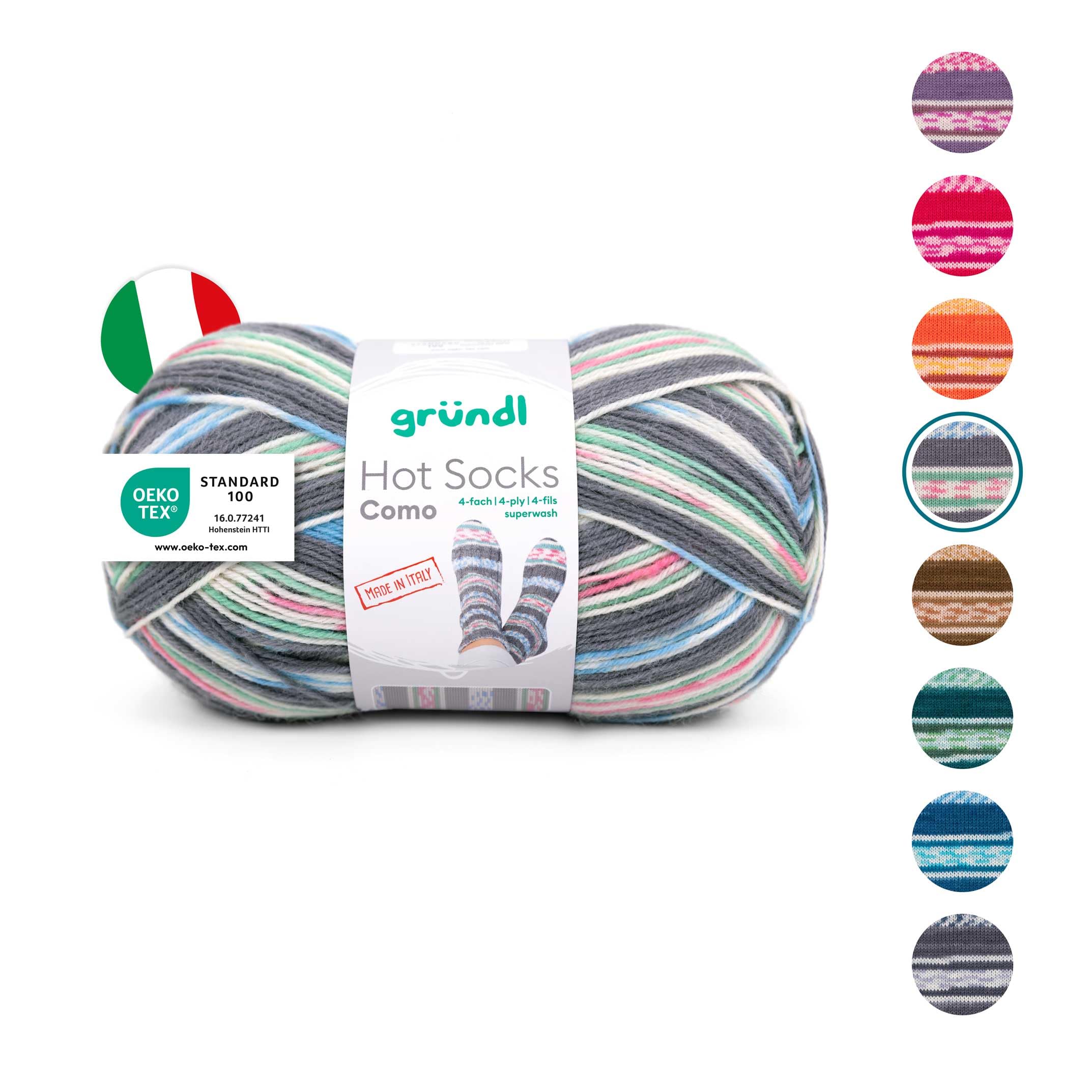 Gründl Wolle Hot Socks Como 4-fach - Sockenwolle für 1 Paar Socken - Sockengarn - Weich und hautfreundlich - 75% Schurwolle, 25% Polyamid - 1 Knäuel 100 g / 420 m -Nadelstärke 2,5-3 - grau-rosa-weiß