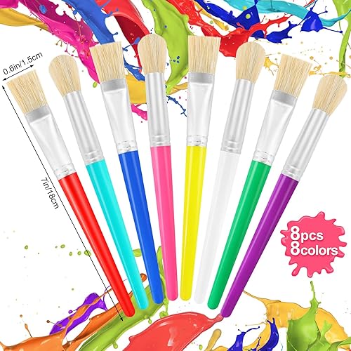 Miniatura 2 de Pinceles de pintura para niños, 8 piezas de pinceles de pintura gordita para niños, juego a granel para manualidades, pinceles de pintura lavables