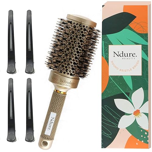 Miniatura 2 de Cepillo de pelo para secado con soplado, rizado y alisado, cepillo de cerdas de jabalí de cerámica y iónico con 4 clips incluidos