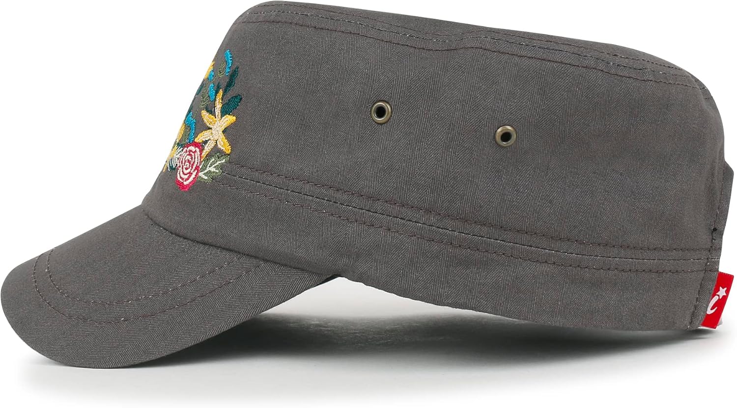 ililily Rhinestone Cotton Cadet Cap Vintage Distressed Cotton Military Army Hat