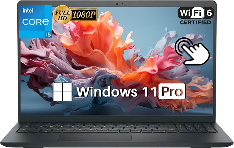 Dell 15 Touchscreen Laptop, Intel 10-Core i5-1235U, 16GB RAM, 512GB SSD, 15.6" 1080p Display, Windows 11 Pro, WiFi 6, Numeric Keyboard
