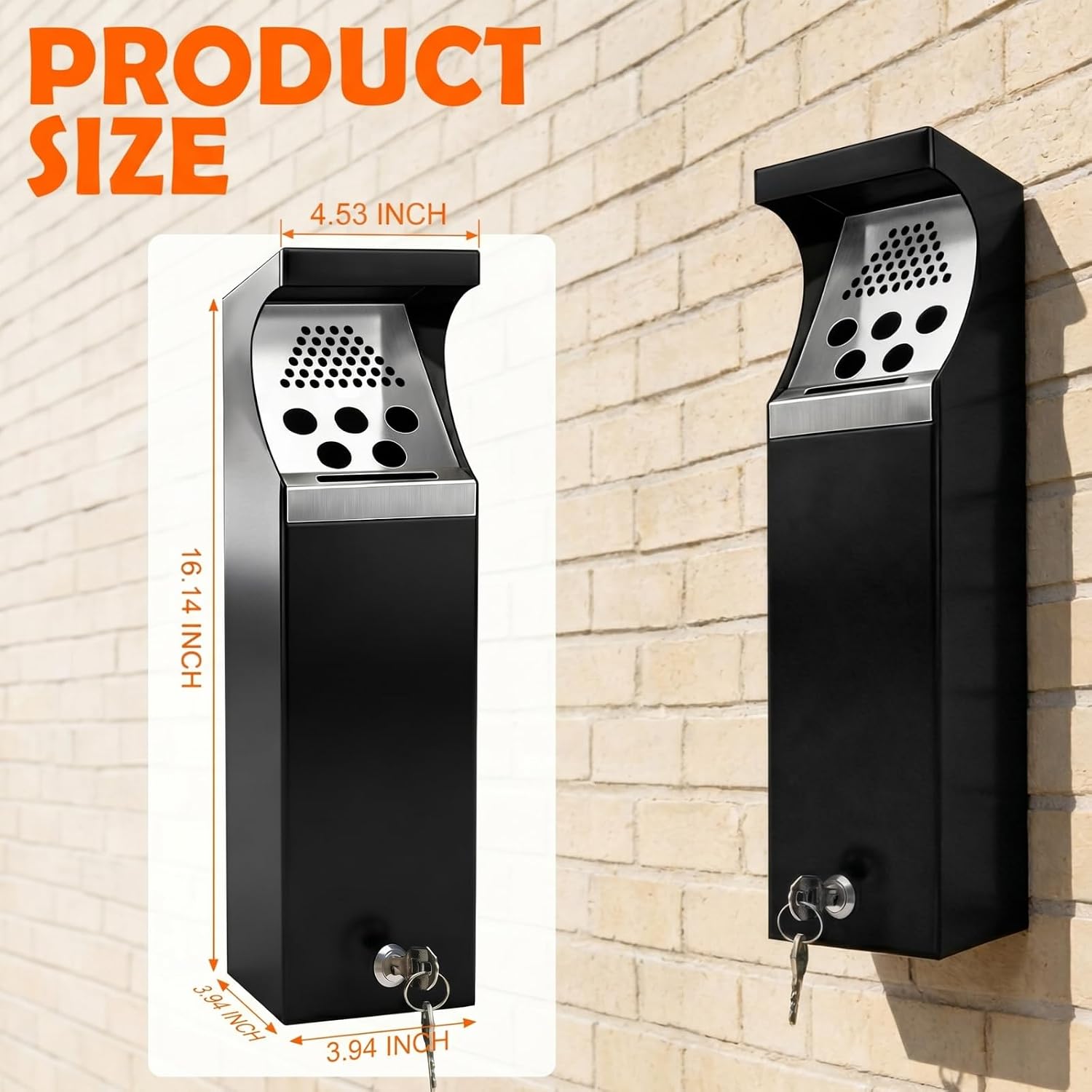 Steel Wall Mounted Trash Can | Outdoor Commercial Trash Bin | Hanging Garbage Can for Restaurants Hotels Offices and Pub Club | Black