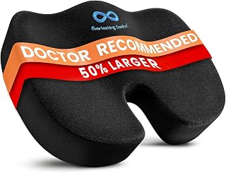 Everlasting Comfort Doctor-Recommended Memory Foam Seat Cushion - Tailbone Pain Relief, Sciatica Support for Office Chair & Car Seats (Black, X-Large)