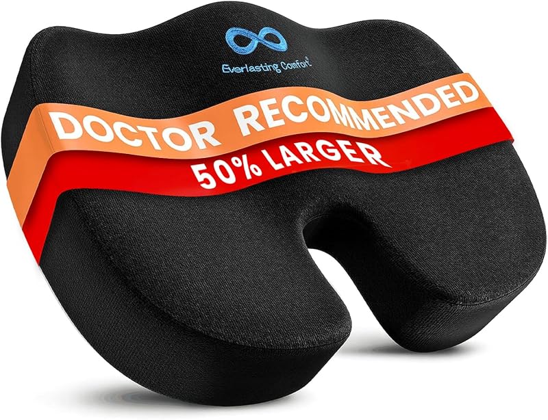 Doctor Recommended Memory Foam Seat Cushion for Office Chairs & Car - Ergonomic Office Desk Accessories - Cushions for Tailbone Pain Relief, Sciatica (Black, X-Large)