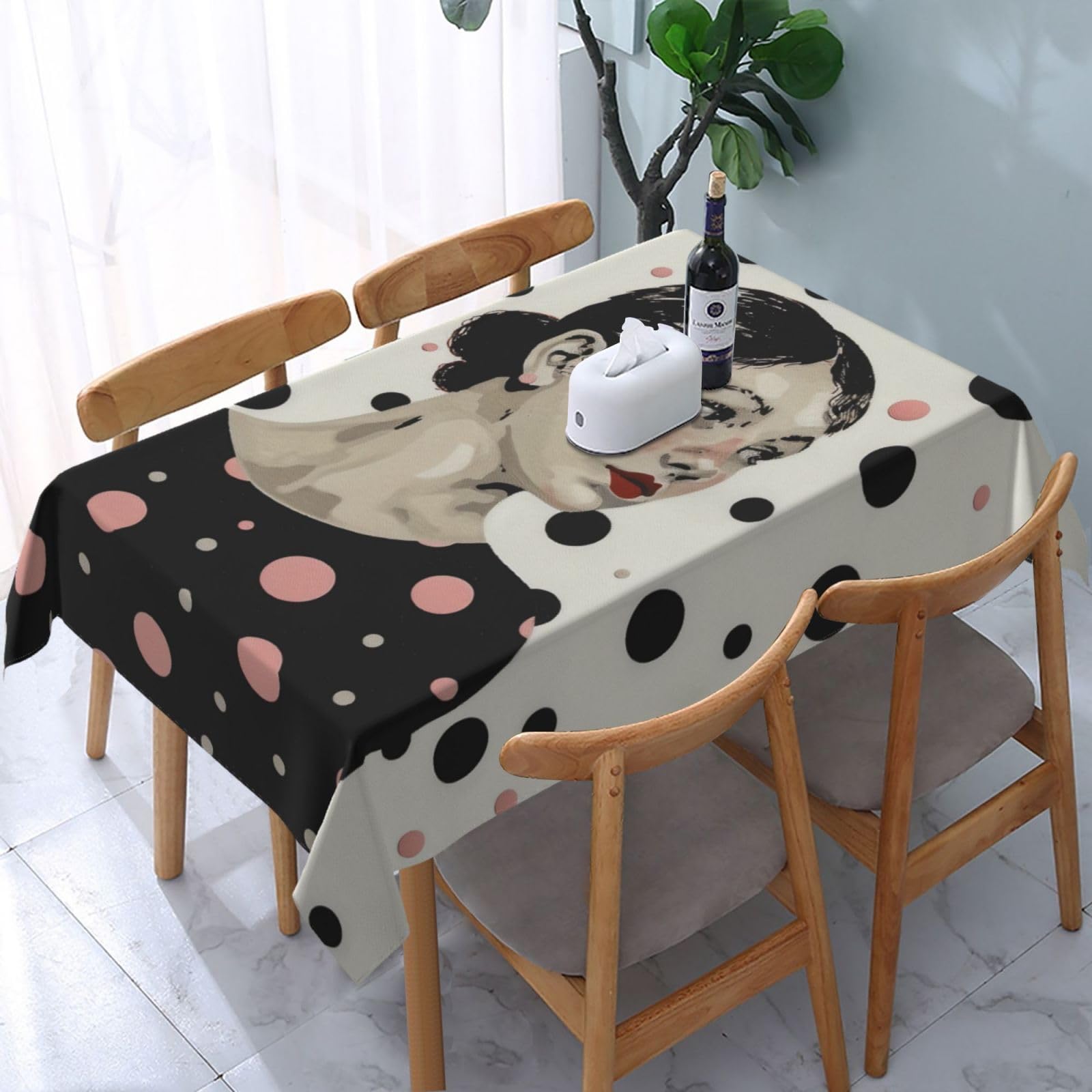 WPKJU Polka Dot Printed Tablecloth Water Resistant Table Cover Washable Rectangle Table Cloth for Tables 54x72 in