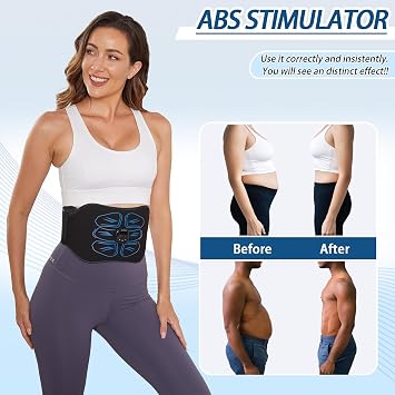 ABS Stimulator Muscle Toner - FDA Cleared - Abdominal Training Belt Portable Sport Exercise Workout Equipment Home Office (Black Blue)