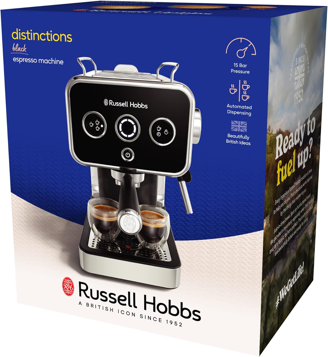Russell Hobbs Macchina caffè Espresso, Pressione 15 Bar, Caffè Macinato o Capsule ESE, Riscaldatore a Termoblocco, Asta a Vapore Girevole, Acciaio Inox, Distinctions Black 26450-56 Russell Hobbs Macchina caffè Espresso, Pressione 15 Bar, Caffè Macinato o Capsule ESE, Riscaldatore a Termoblocco, Asta a Vapore Girevole, Acciaio Inox, Distinctions Black 26450-56