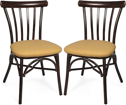 Juego de 2 sillas de comedor modernas de mediados de siglo con respaldo curvado ergonómico y marco de metal para cocina, asiento de madera maciza