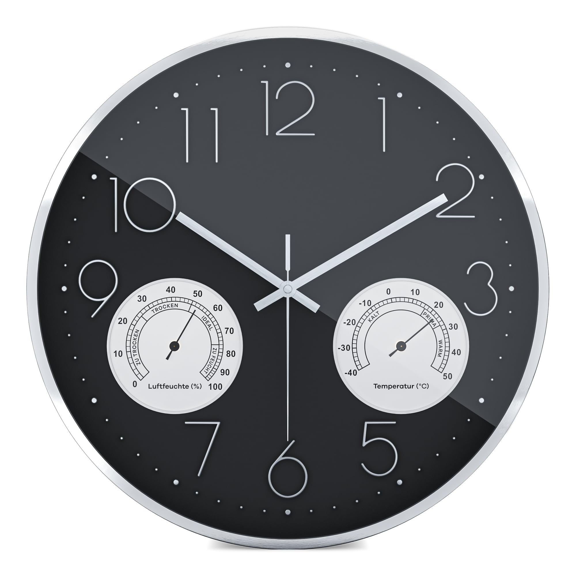 Grande horloge murale sans tic-tac Mebus avec affichage température humidité