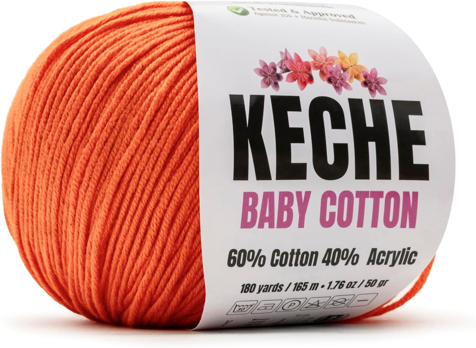 Keche Cotton Yarn, 60% Cotton 40% Acrylic Yarn, Soft Cotton Yarn for Crochet and Knitting, Amigurumi Yarn 1 Skein/Ball 1.76 Oz (50g) / 180 Yrds (165m) - Orange