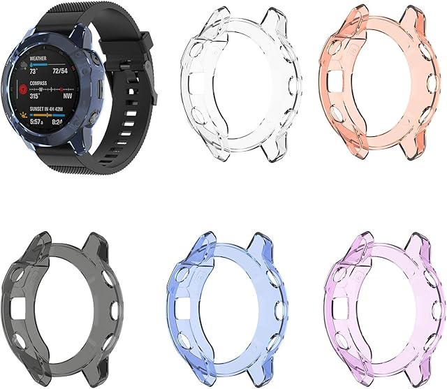 Tencloud Etui kompatybilne z Garmin Fenix 6 / Fenix 6 Pro/Sapphire pokrowiec ochronny, miękka obudowa z TPU, tylko do serii Fenix 6 (nie dla Fenix 6S i 6X) (5 szt.)