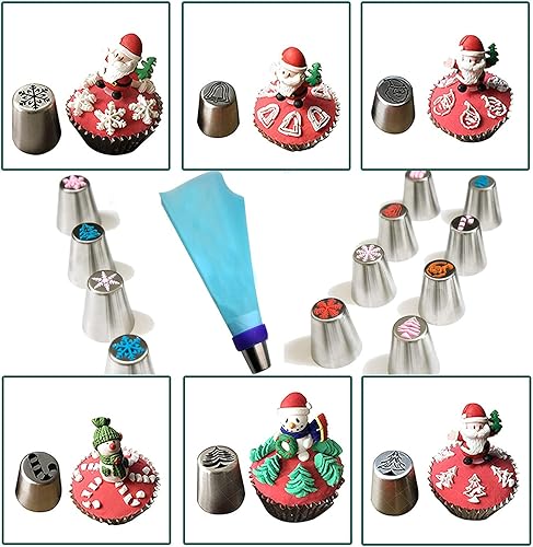 Miniatura 2 de Airlxf Juego de 13 boquillas de glaseado para tartas de Navidad, 1 acoplador y 1 bolsa de pastelería desechables para decoración de cupcakes