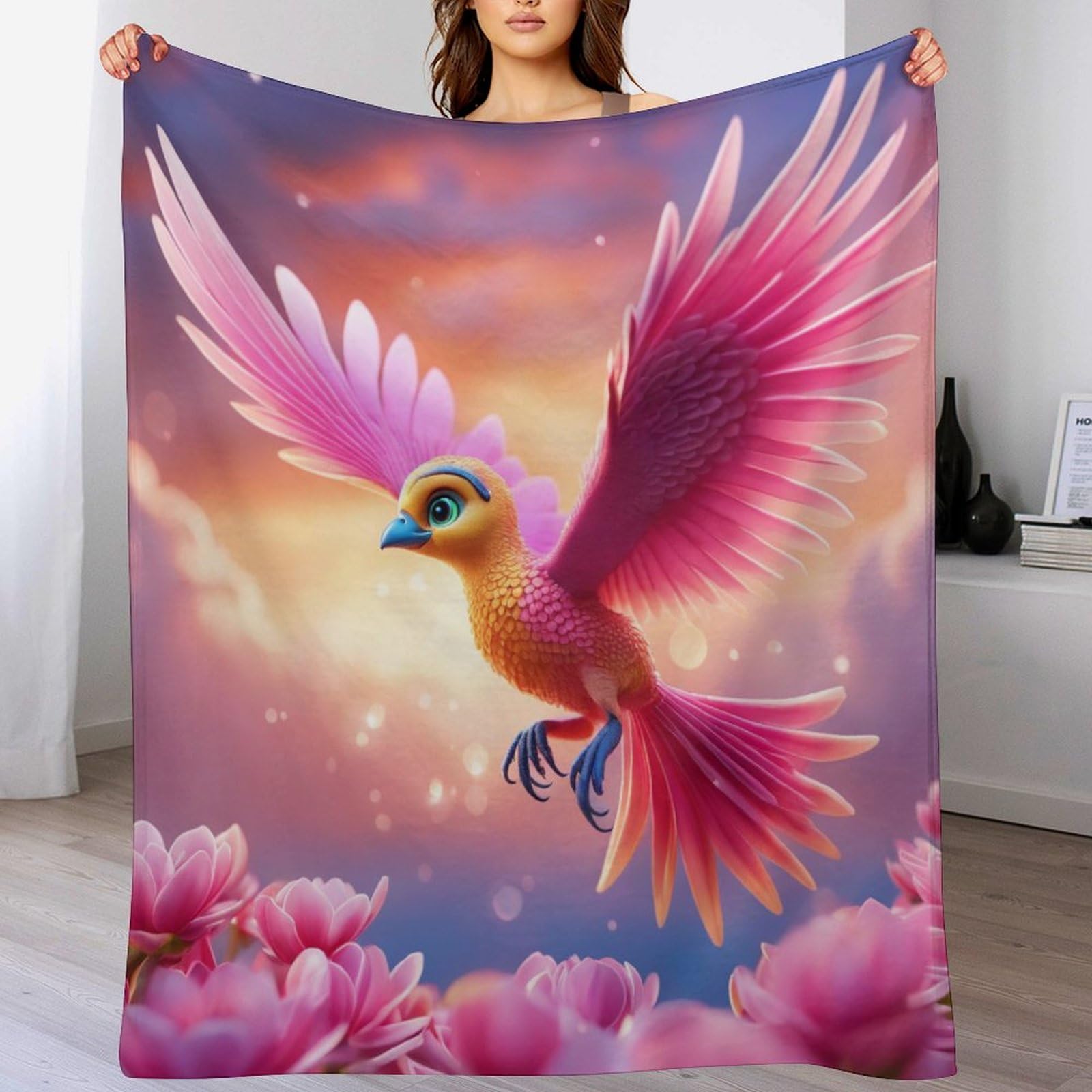 Couverture en flannel oiseau mignon contre les soirées fraîches sur le canapé
