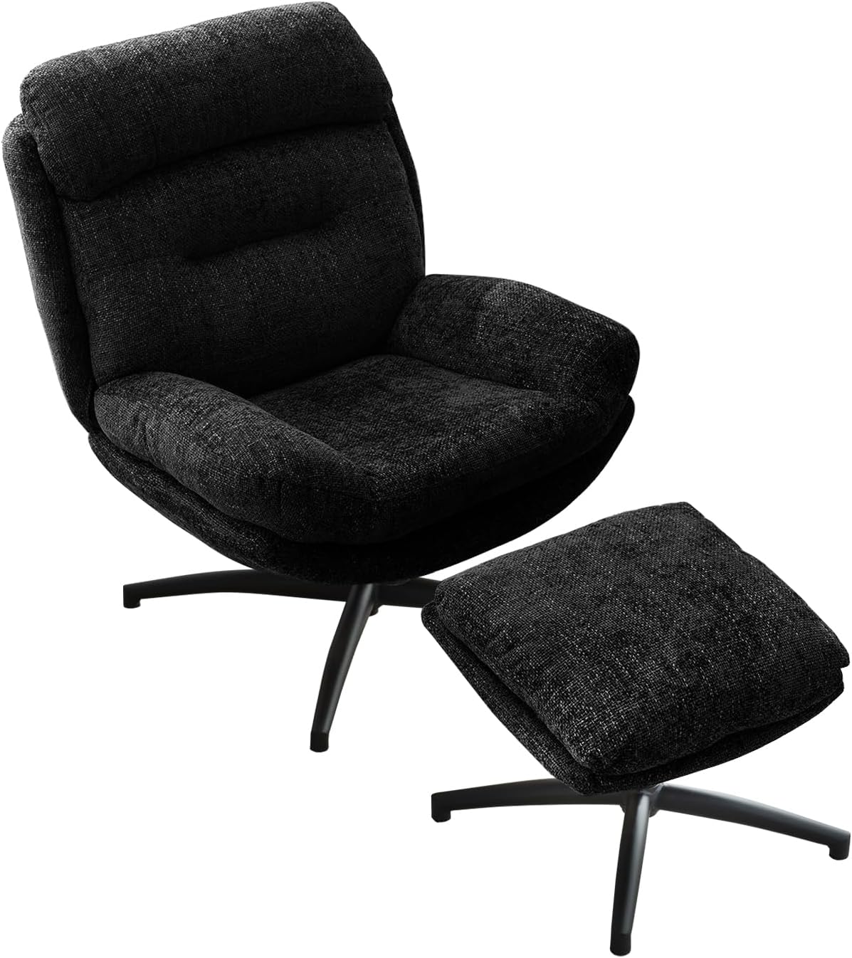 Swivel Accent Chair with Ottoman Set for Living Room, Modern Armchair with High Back, 360 Swivel, Tilt, Ergonomic, Black