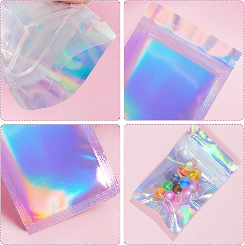 Miniatura 10 de 100 bolsas resellables a prueba de olores, bolsas planas transparentes para almacenamiento de alimentos, bolsas de embalaje de plástico de aluminio,