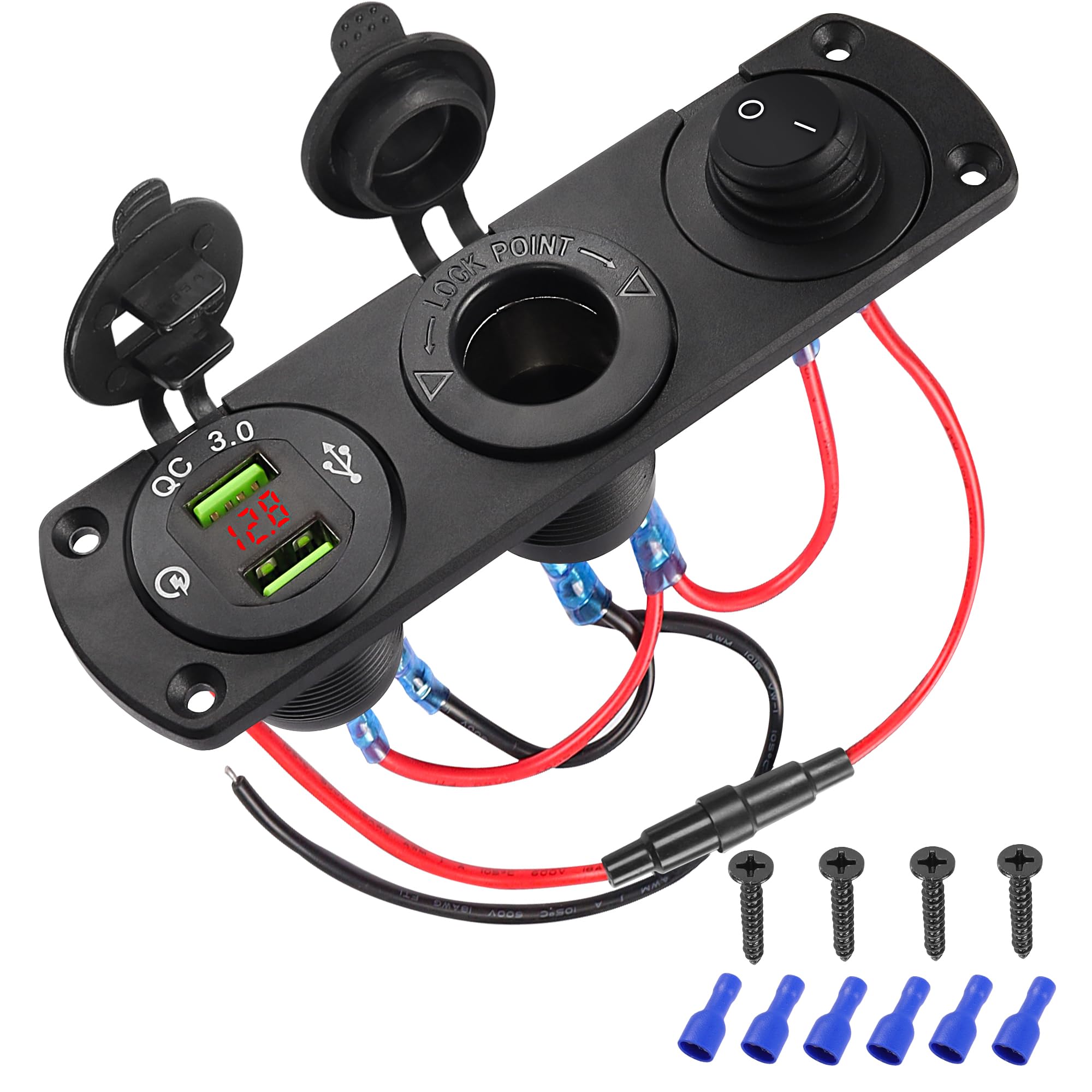 MEIRIYFA Presa Accendisigari Doppia 12V Con Coperchio Impermeabile Per Moto, Barca, ATV, Camion – Nero