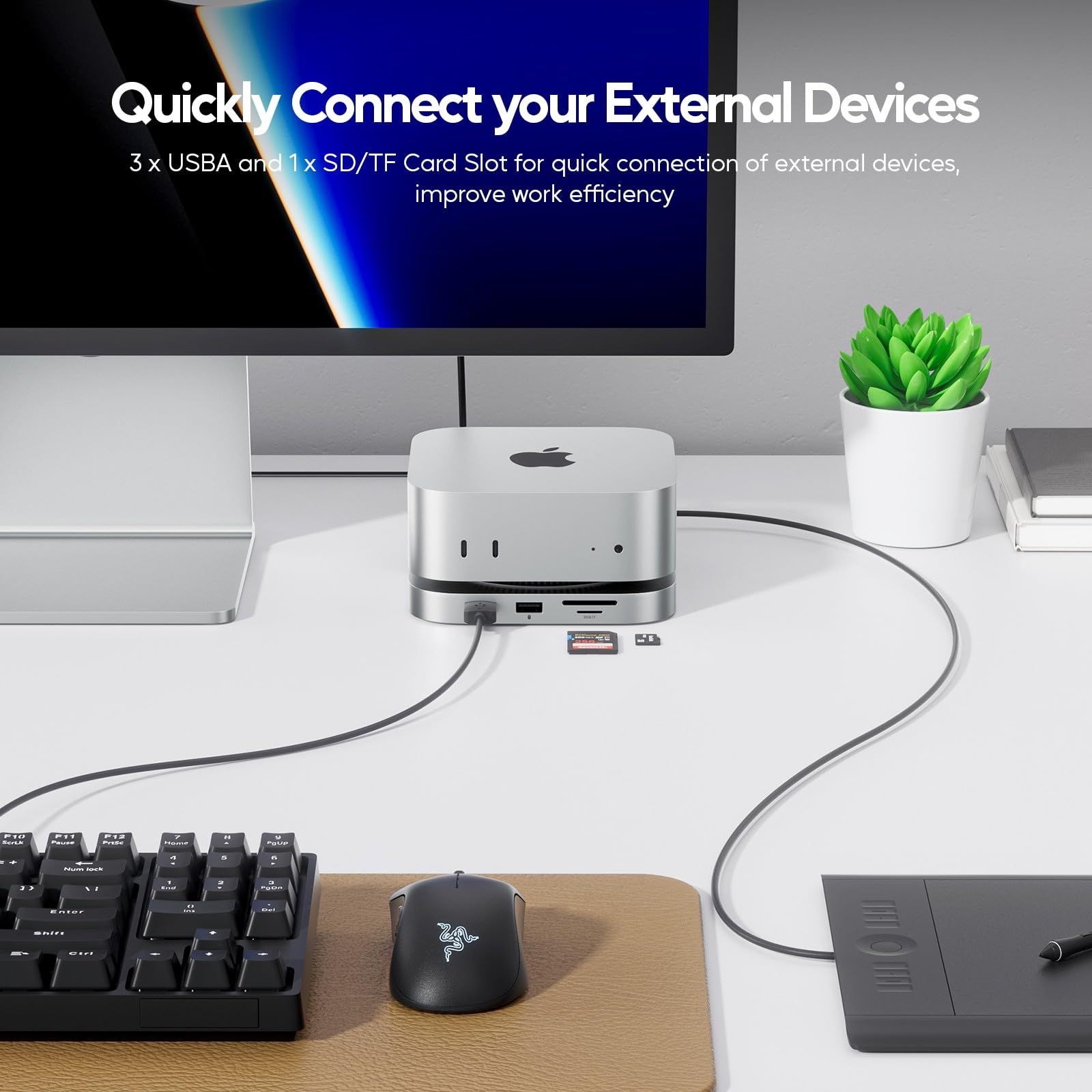 Mac mini M4 Dock z obudową SSD 4TB (SSD nie jest w zestawie), akcesoria hub USB C dla Mac mini 2024 M4 Pro z HDMI 4K 60Hz, 3 x USB A 2.0, SD/TF, audio/mikrofon