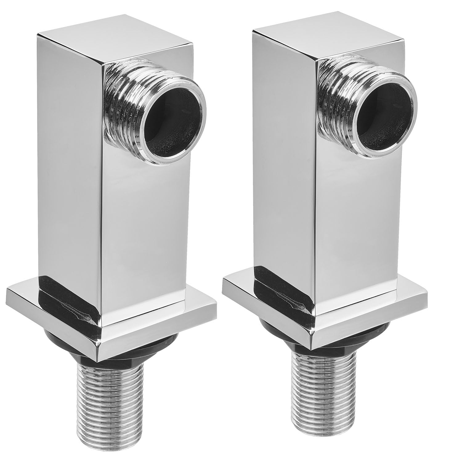 2X Deck Mount Bath Tap Square Shaped Chrome Plated Brass Pillar Faucet Set