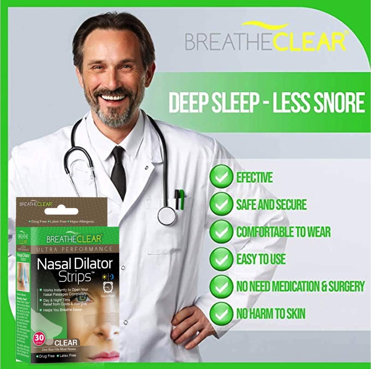 Breathe Clear® Ultra Performance Nasal Strips, Large 90 Count, Clear | Instant Nasal Congestion Relief | Perfect for Colds & Allergies | Helps Improve Sleep & Reduces Snoring: Health & Personal Care