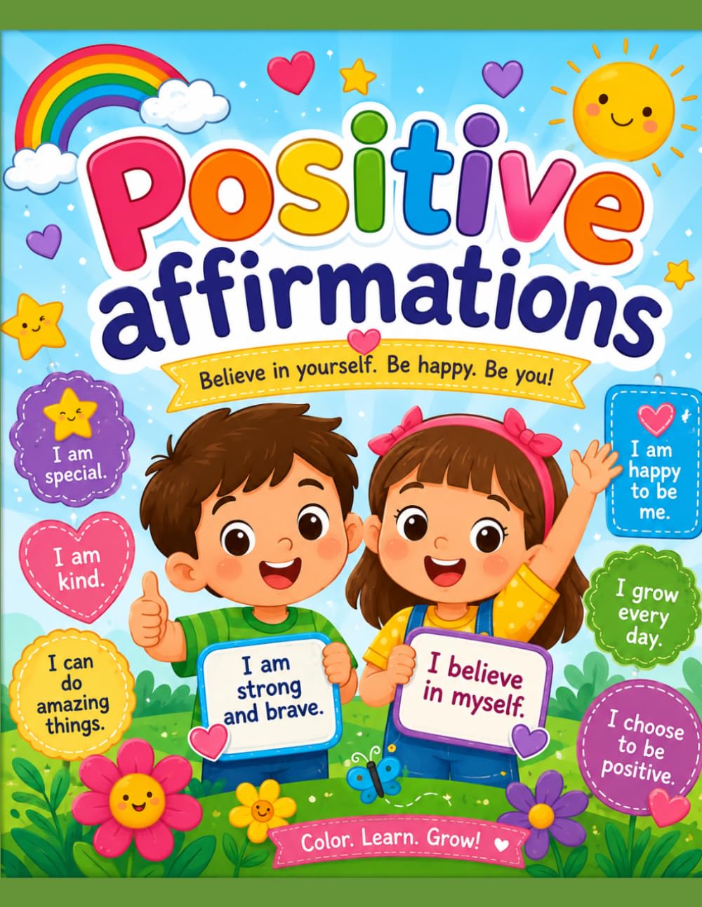 Positive Affirmation Coloring Book for Kids is a fun and inspiring coloring book designed to help children build confidence, happiness, and a positive mindset.