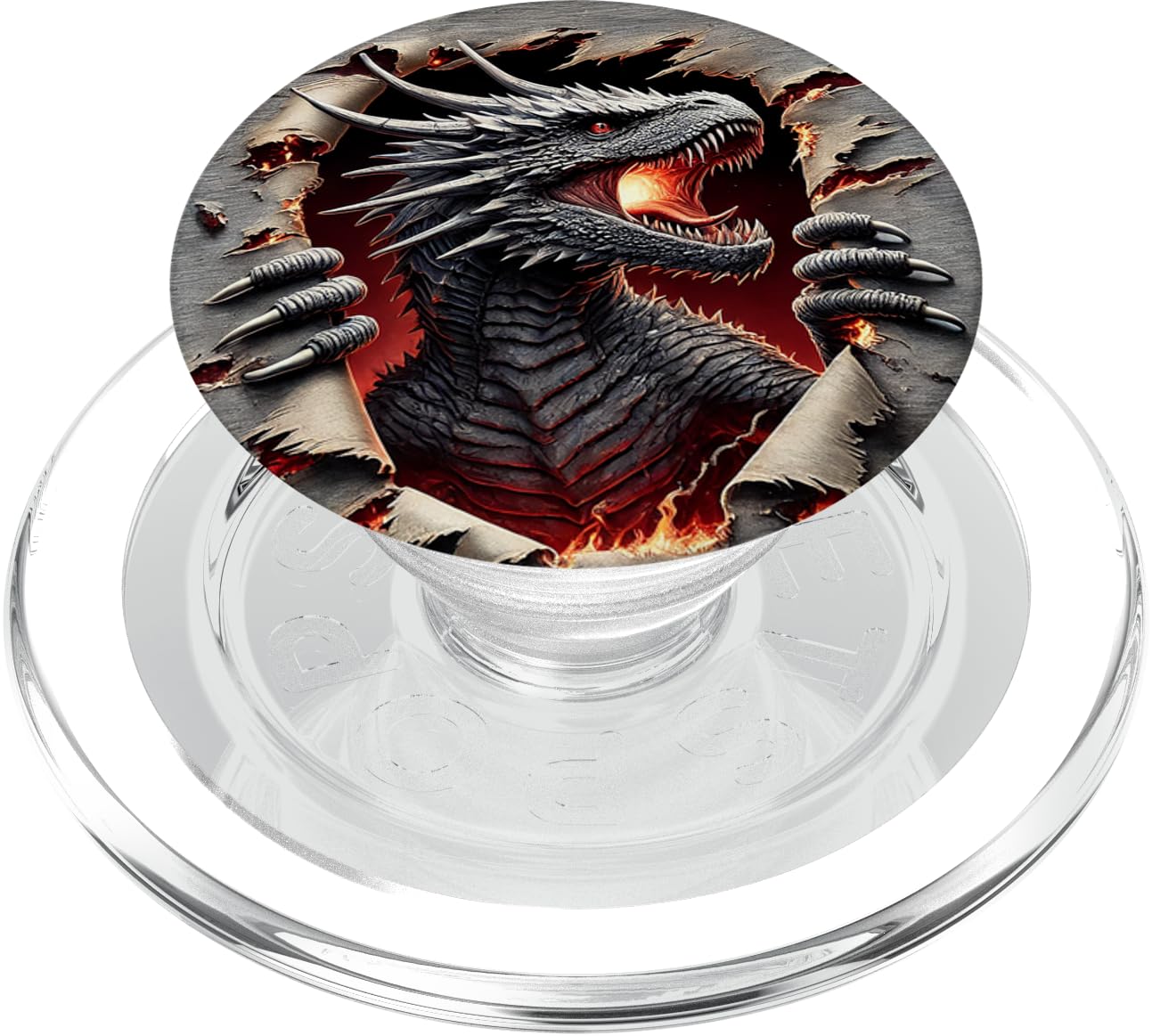 Fierce Black Dragon Burst PopSockets PopGrip for MagSafe, Clear
