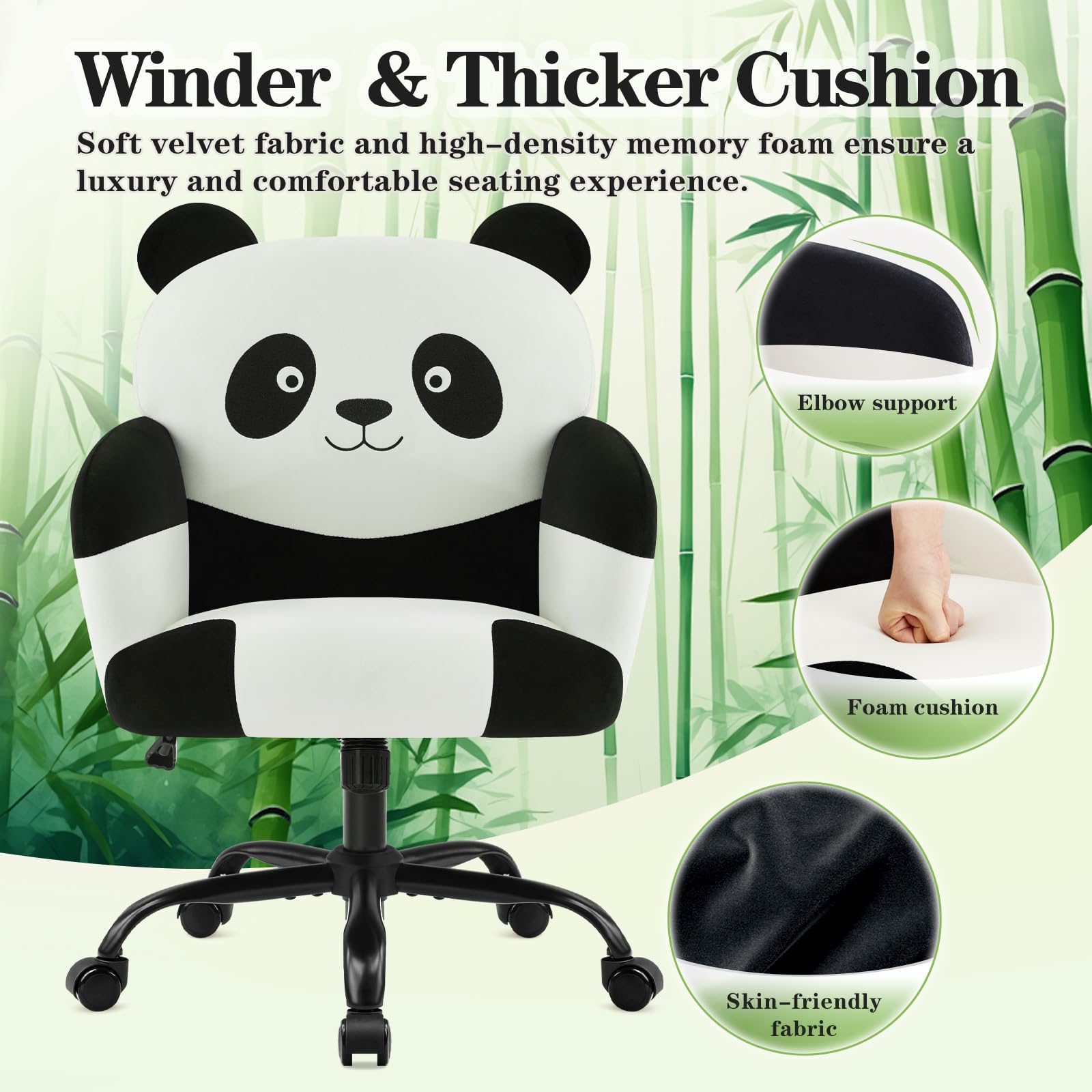 IWMH Home Office Chair Wide Seat Desk Chair Cute Velvet Swivel Vanity Chairs Cat Themed Computer Task Chairs with Wheels Upholstered Modern Accent Armchair for Living Room Bedroom Study Makeup: Black 1