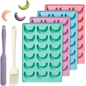 Set of 4 Silicone Moulds Vanilla Cumferl, 18 Cavities Vanilla Crescent Baking Mould | 28*19*1.2cm Vanillekipferl Backform Sil