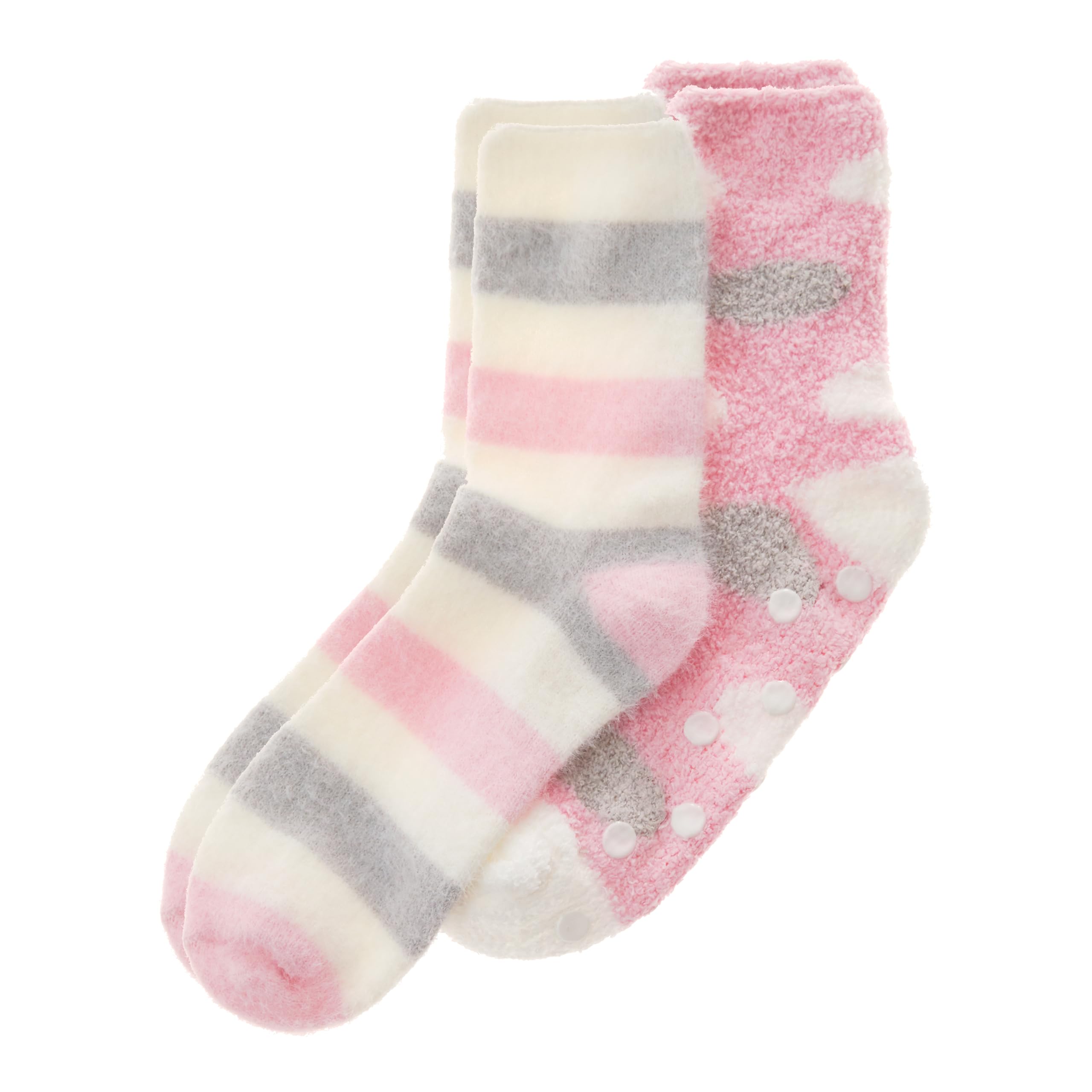 Metzuyan Women's 2 Pairs Pink Ws-Aw23 2 Pairs Cosy Feather Yarn Socks Fluffy Bed Socks 4-8 Uk Pink Striped