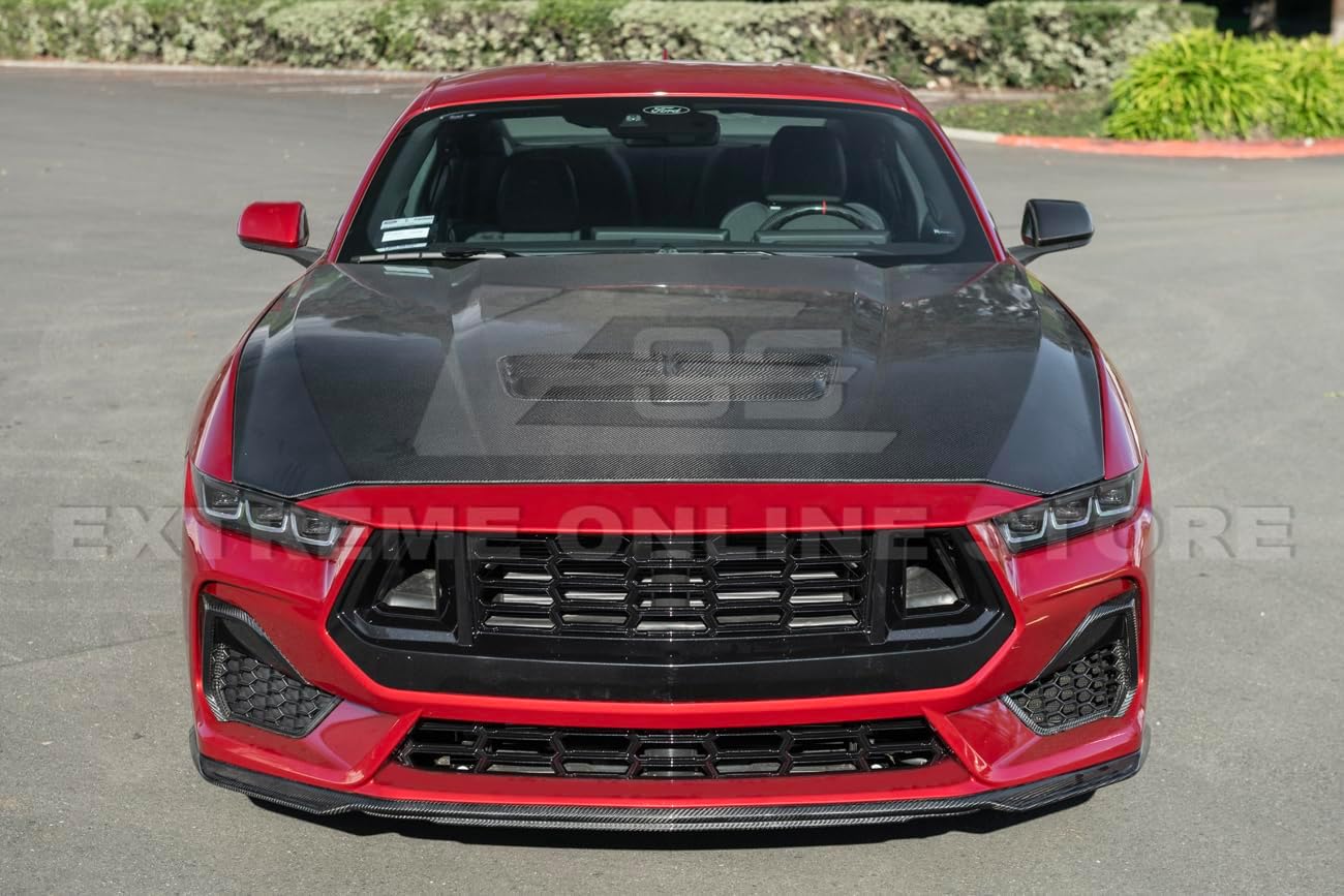 Replacement For 2024-Present Ford S650 Mustang EcoBoost & GT Models | Dark Horse Style ABS Plastic - Painted Glossy Black Replacement Front Upper & Lower Grille Insert Cover